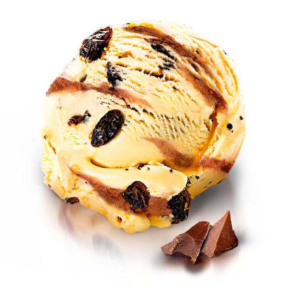 “LOVENTA” rum-raisin-milk chocolate ice cream